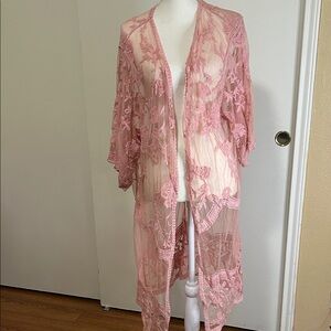 Beach Sheer Pink Lace Kimono